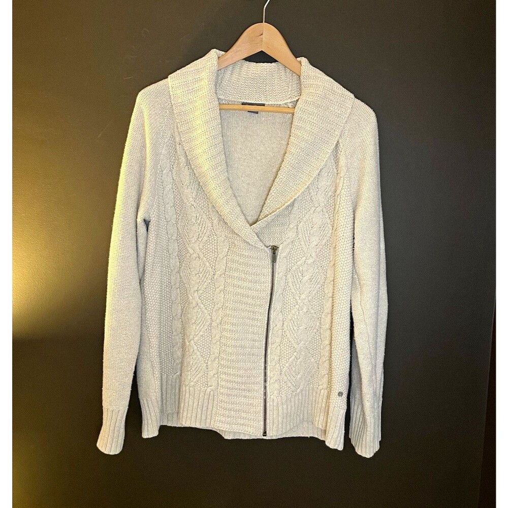 Eddie Bauer Women’s 2XL Beige Cable-Knit Shawl Collar Cardigan Sweater